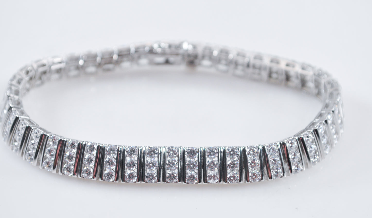 Wide Sterling Silver CZ Tennis Bracelet