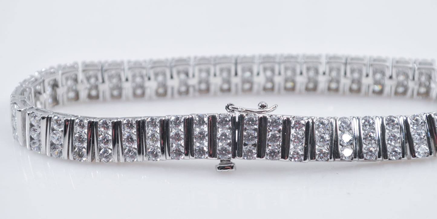 Wide Sterling Silver CZ Tennis Bracelet