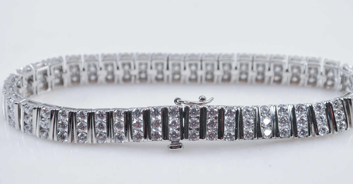 Wide Sterling Silver CZ Tennis Bracelet