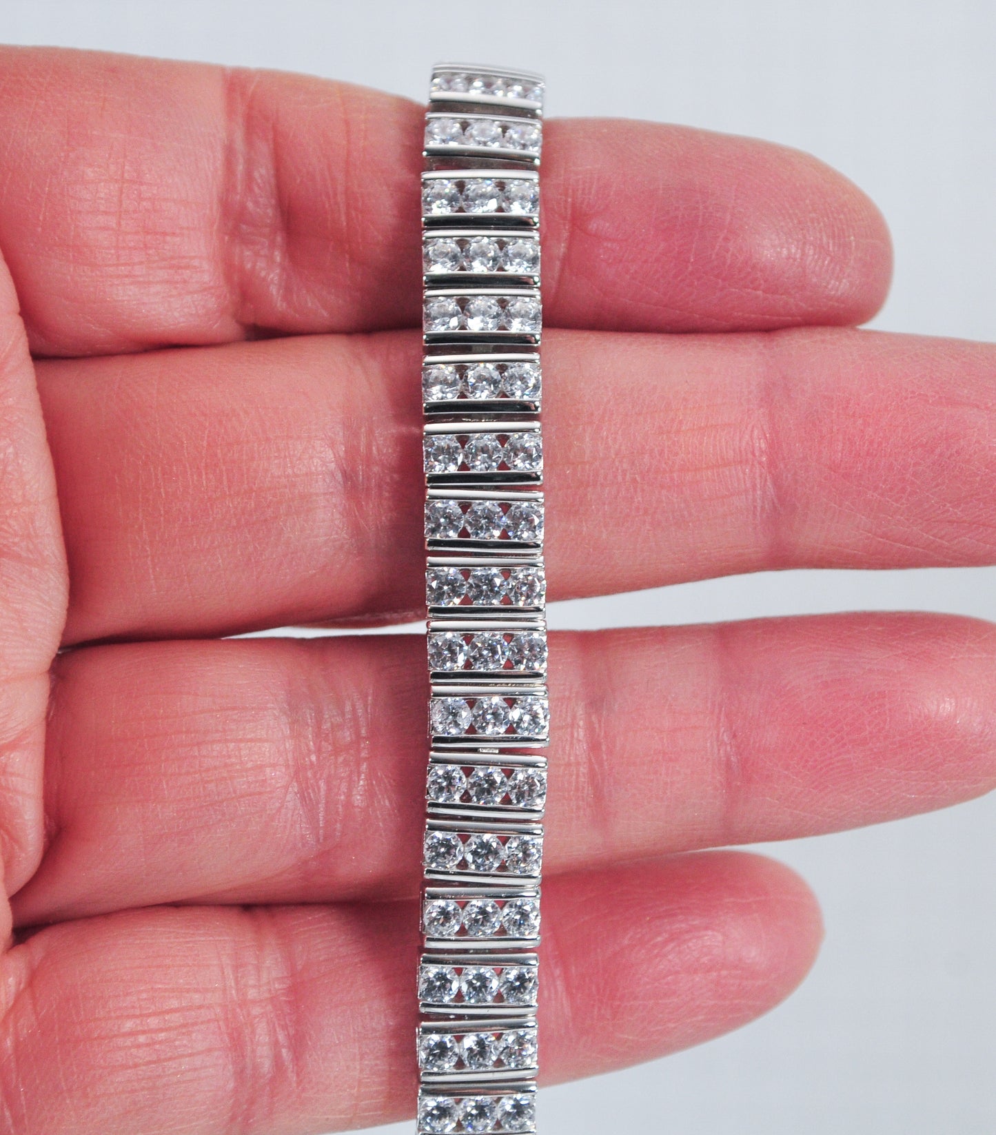 Wide Sterling Silver CZ Tennis Bracelet