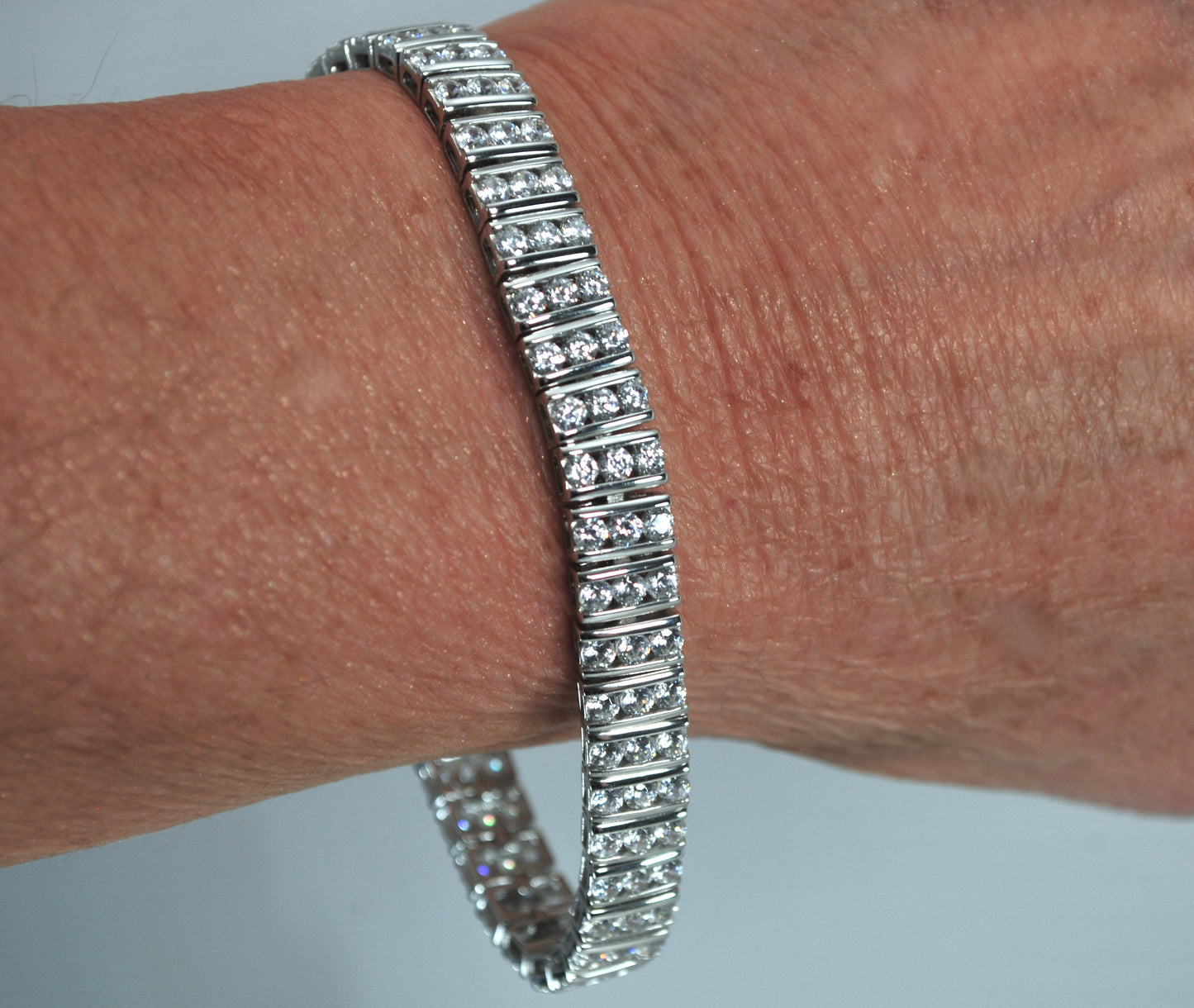 Wide Sterling Silver CZ Tennis Bracelet