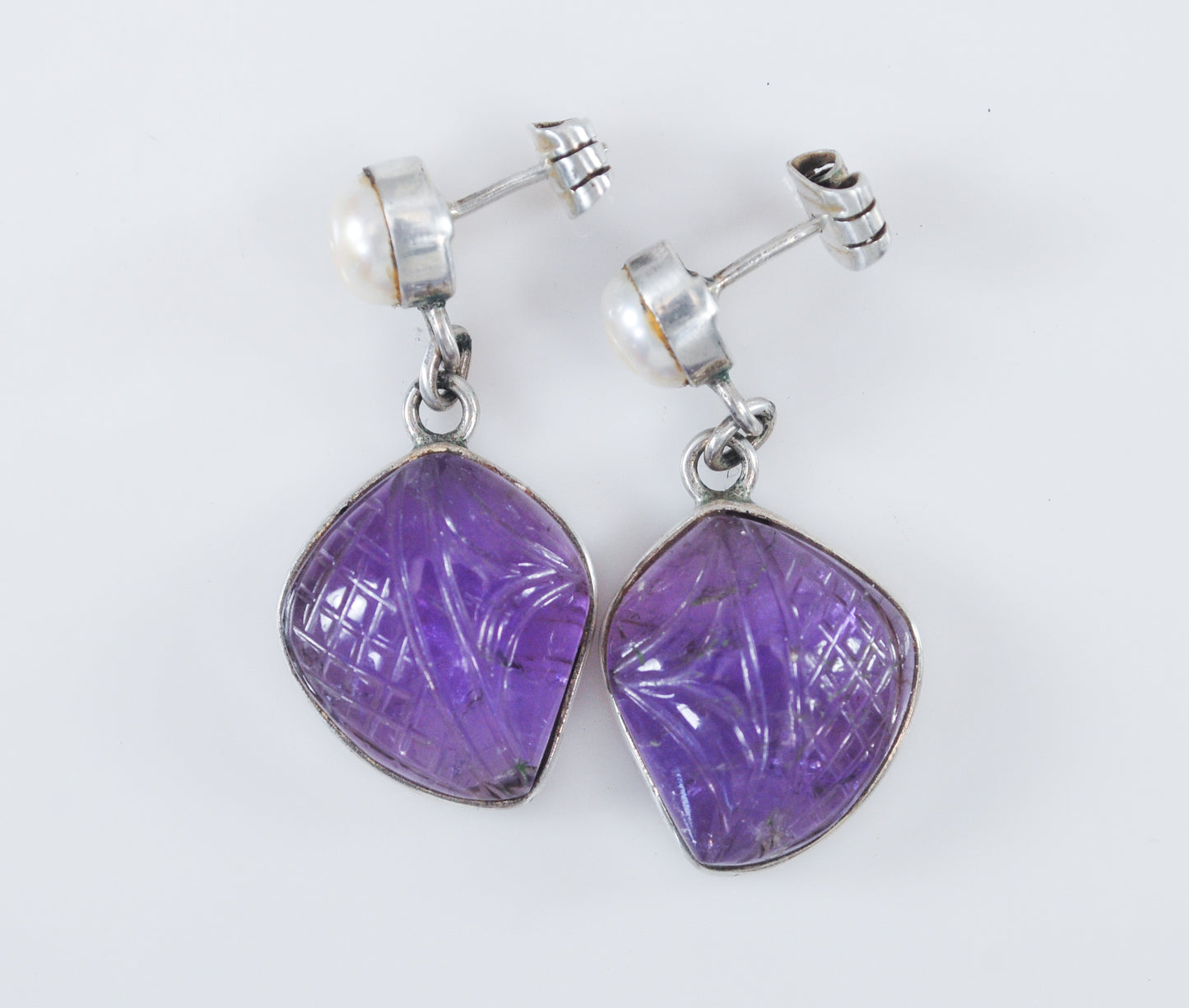 Carved Amethyst Sterling Silver Earrings