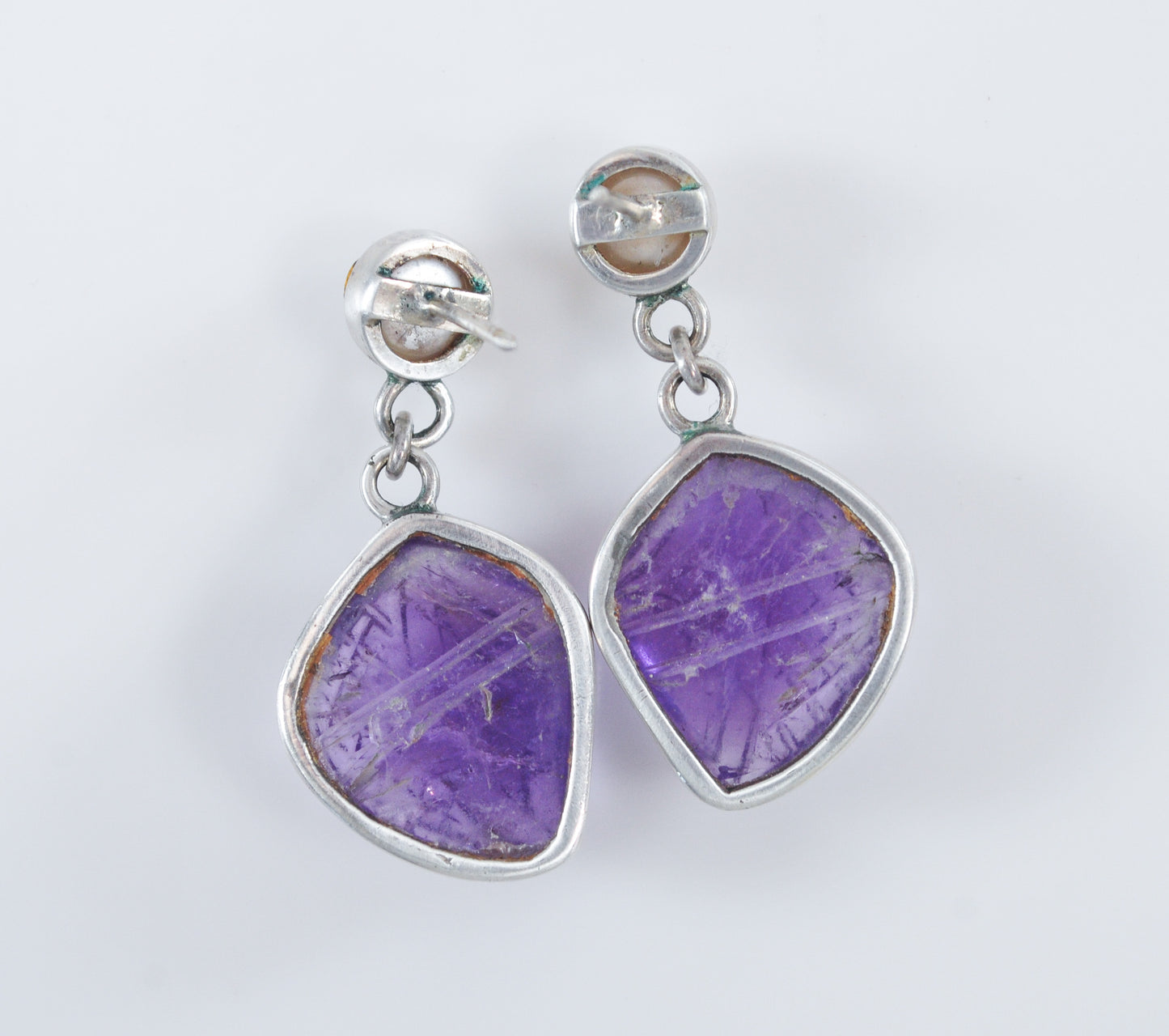 Carved Amethyst Sterling Silver Earrings