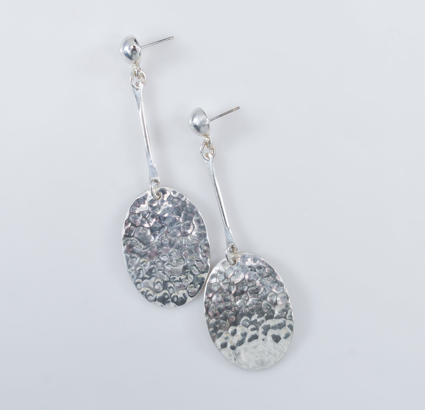 Long 925 Signed Sterling Silver Hammered Earrings