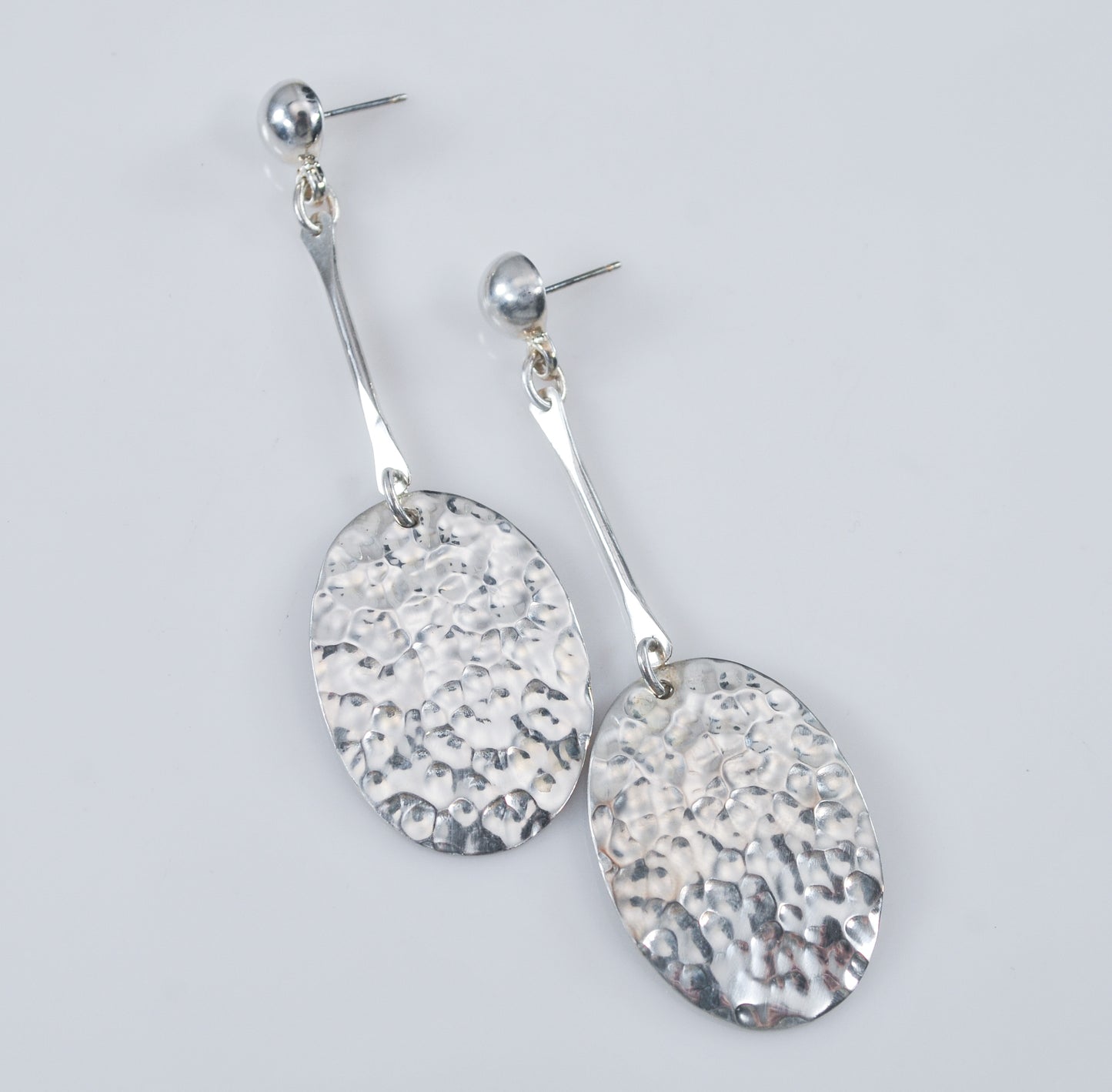 Long 925 Signed Sterling Silver Hammered Earrings