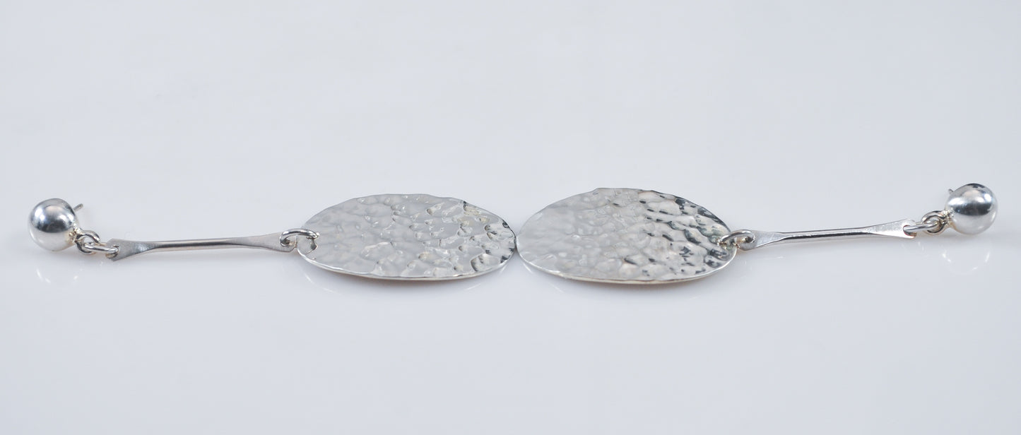 Long 925 Signed Sterling Silver Hammered Earrings