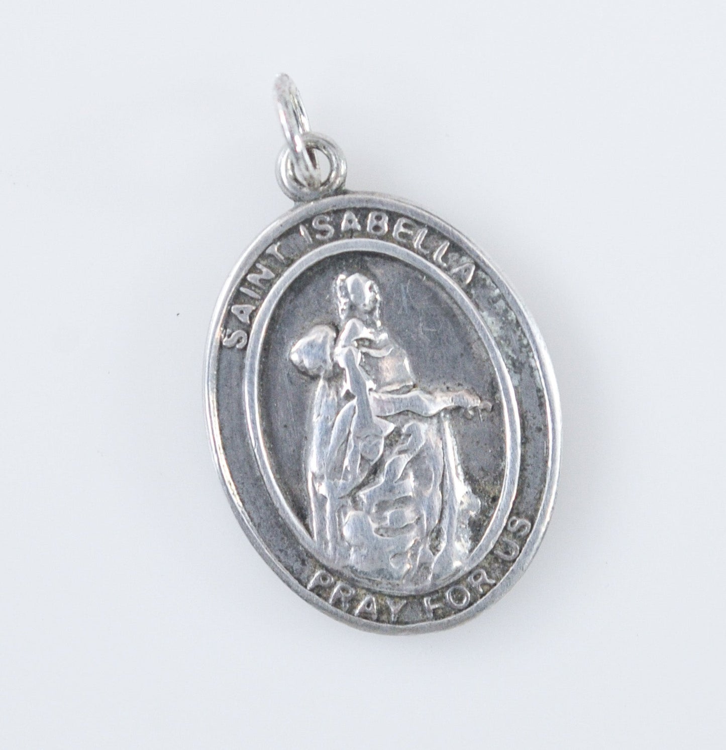 SMALL Vintage Saint Isabella Sterling Silver Medal Pendant