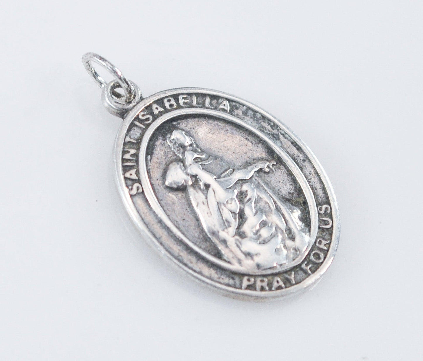 SMALL Vintage Saint Isabella Sterling Silver Medal Pendant