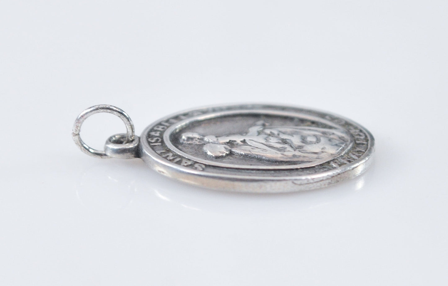 SMALL Vintage Saint Isabella Sterling Silver Medal Pendant