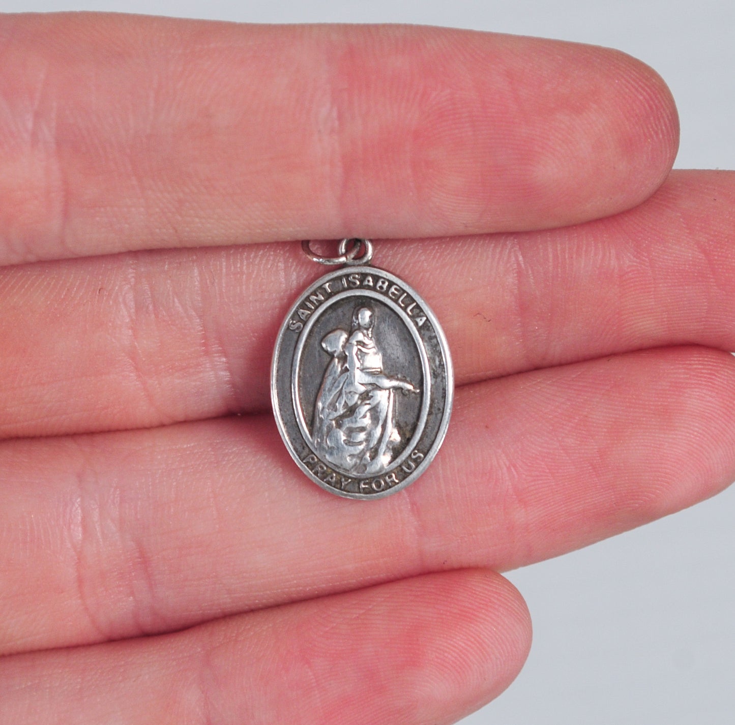 SMALL Vintage Saint Isabella Sterling Silver Medal Pendant