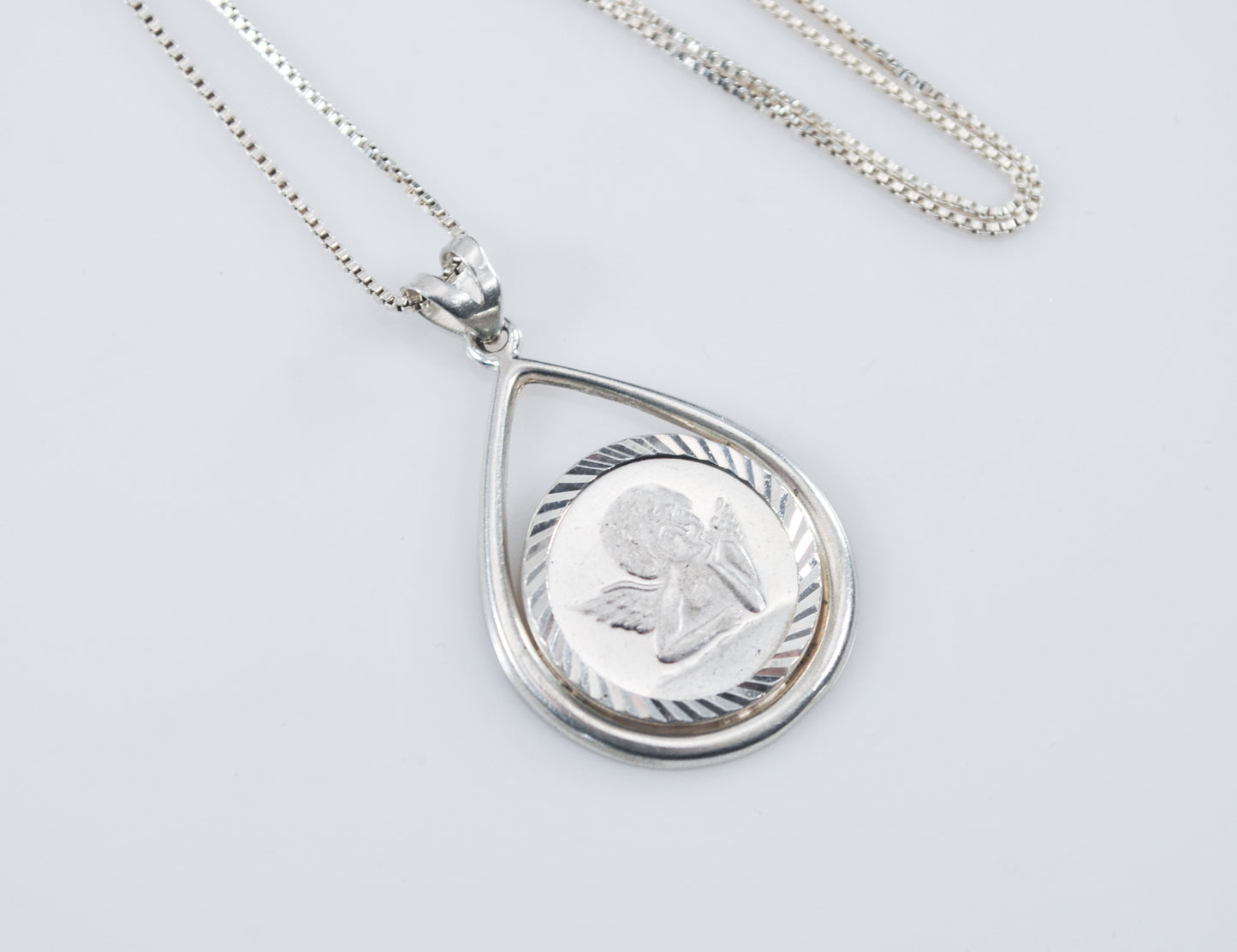 999 Fine Silver Cherub Angel Pendant on 925 Chain Necklace