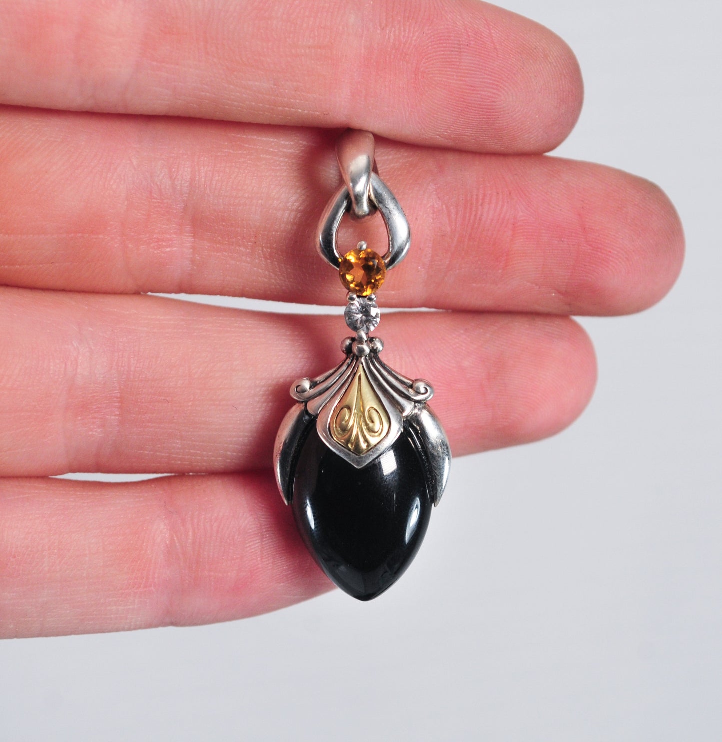 Ann King Sterling Silver 18K Gold Black Onyx Citrine Pendant