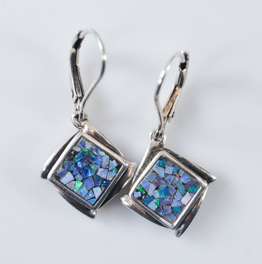 Sterling Silver Designer Mosaic Opal Earrings