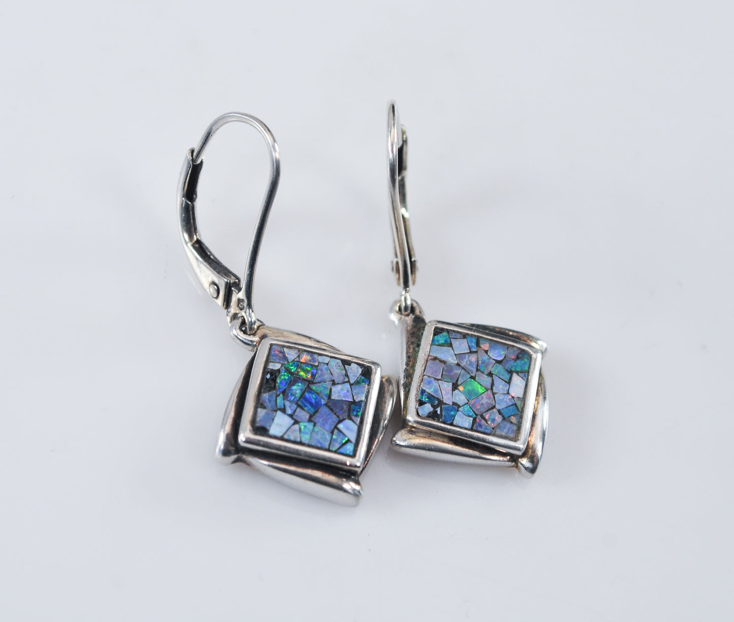 Sterling Silver Designer Mosaic Opal Earrings