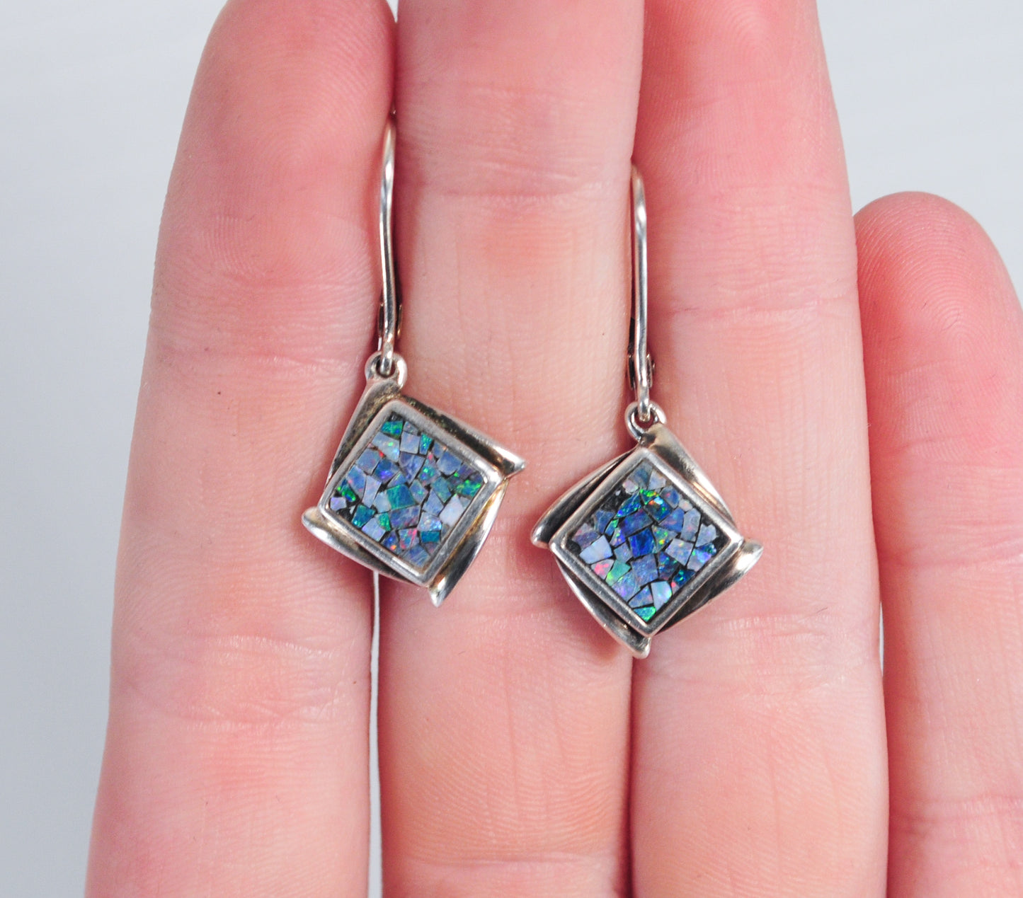 Sterling Silver Designer Mosaic Opal Earrings