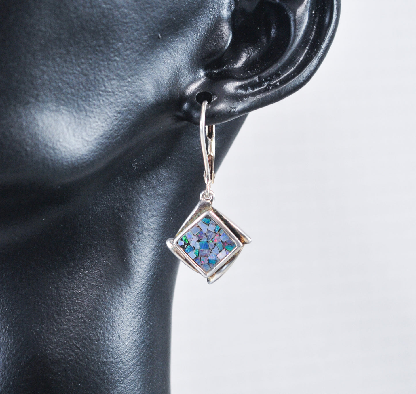 Sterling Silver Designer Mosaic Opal Earrings