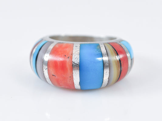 Chunky Native American Sterling Silver Inlay Ring