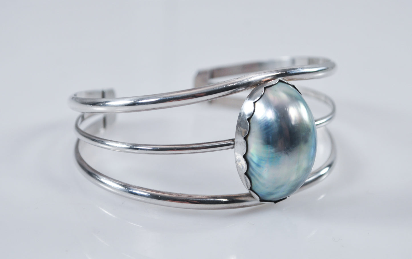 Vintage Sterling Silver Gray Blue Pearl Cuff Bracelet