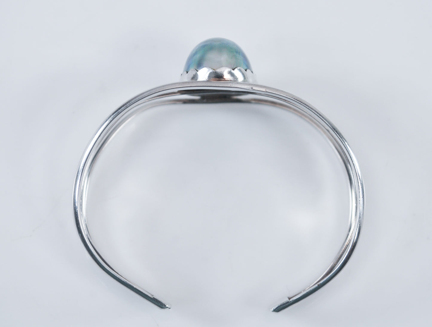 Vintage Sterling Silver Gray Blue Pearl Cuff Bracelet