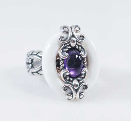 Carolyn Pollack White Agate Amethyst 925 Ring