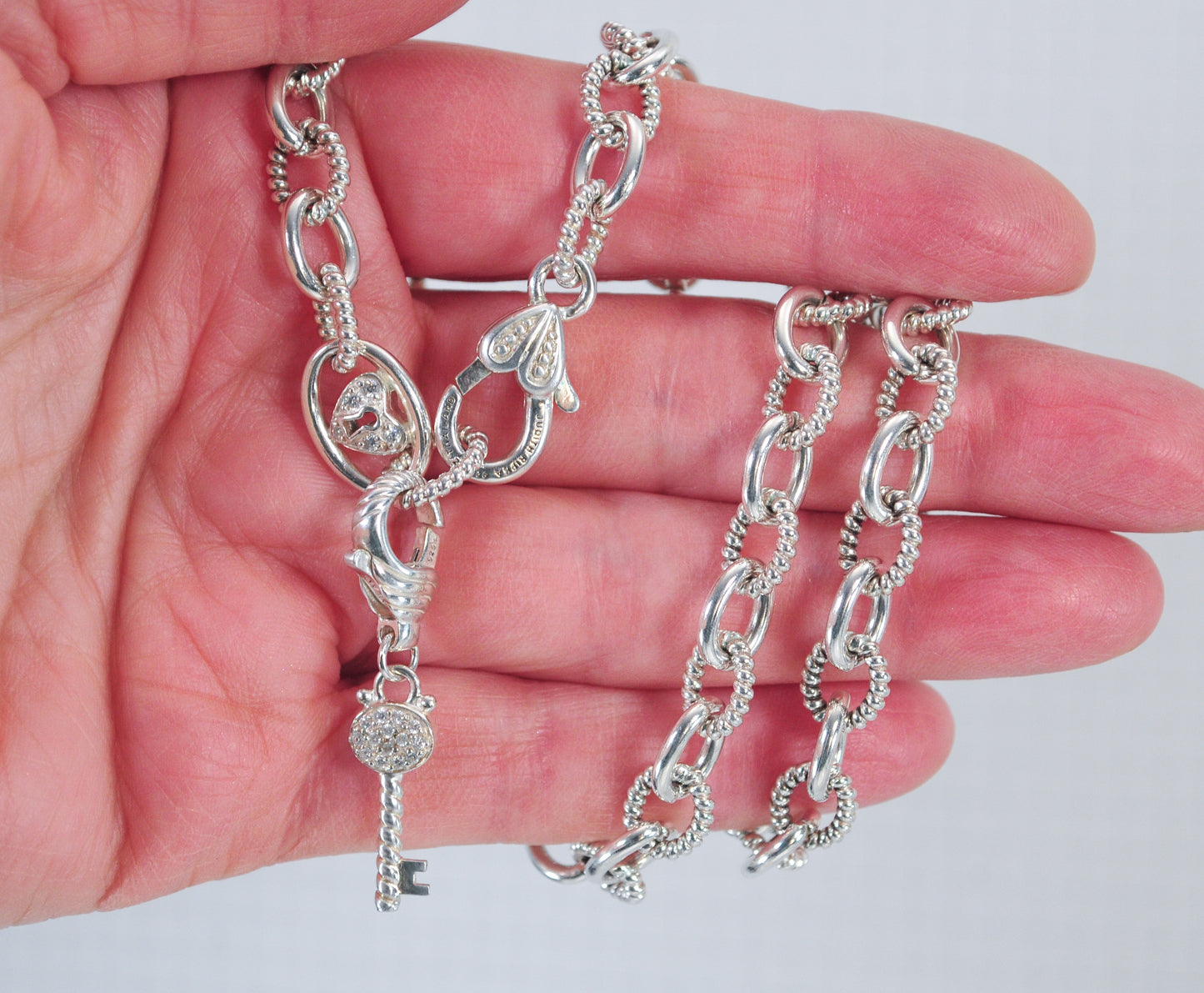 Judith Ripka Sterling Silver Heart Key Lock Necklace