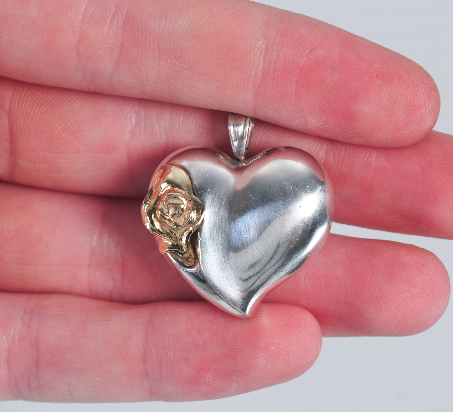 Gorham Sterling Silver Rose Heart Pendant