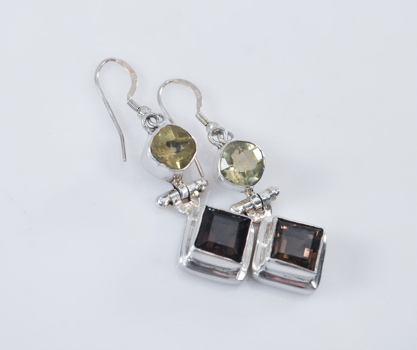 Geometric Sterling Silver Smoky Quartz Citrine Earrings