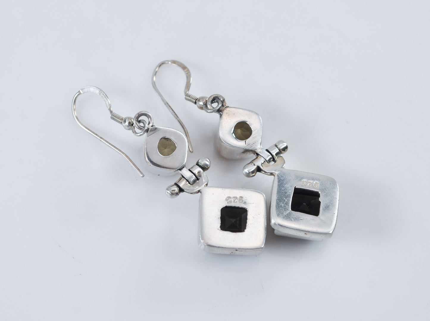 Geometric Sterling Silver Smoky Quartz Citrine Earrings