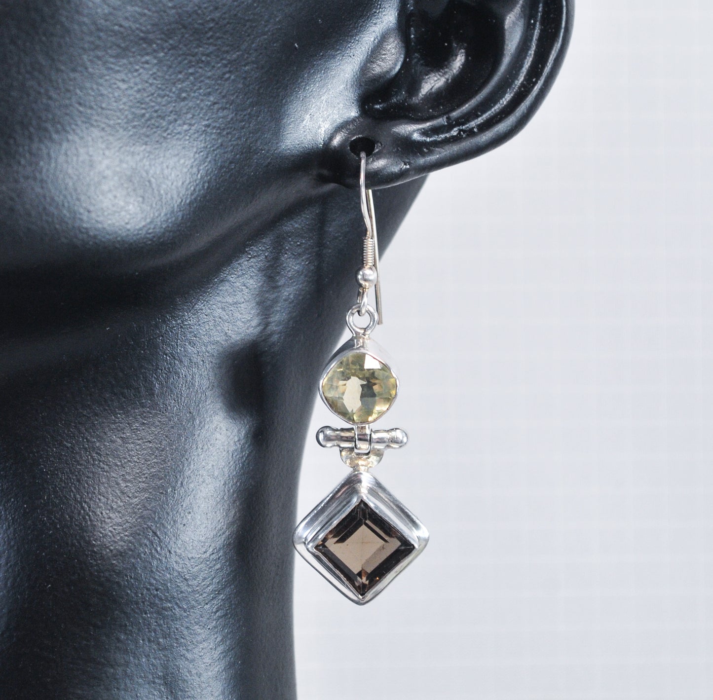 Geometric Sterling Silver Smoky Quartz Citrine Earrings