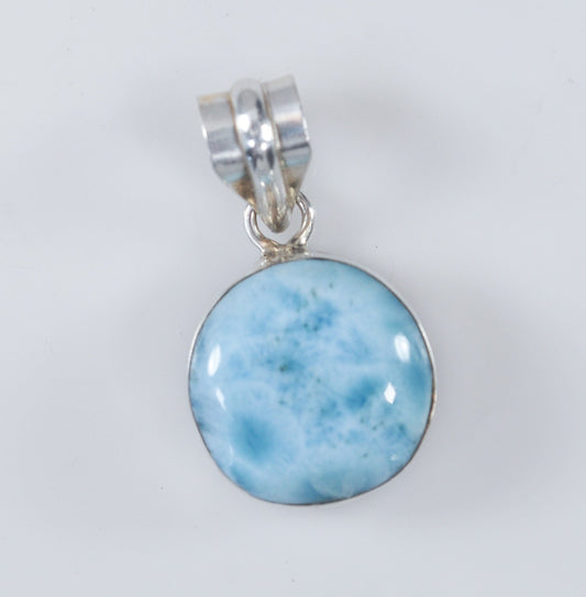 Small Round Sterling Silver Larimar Pendant