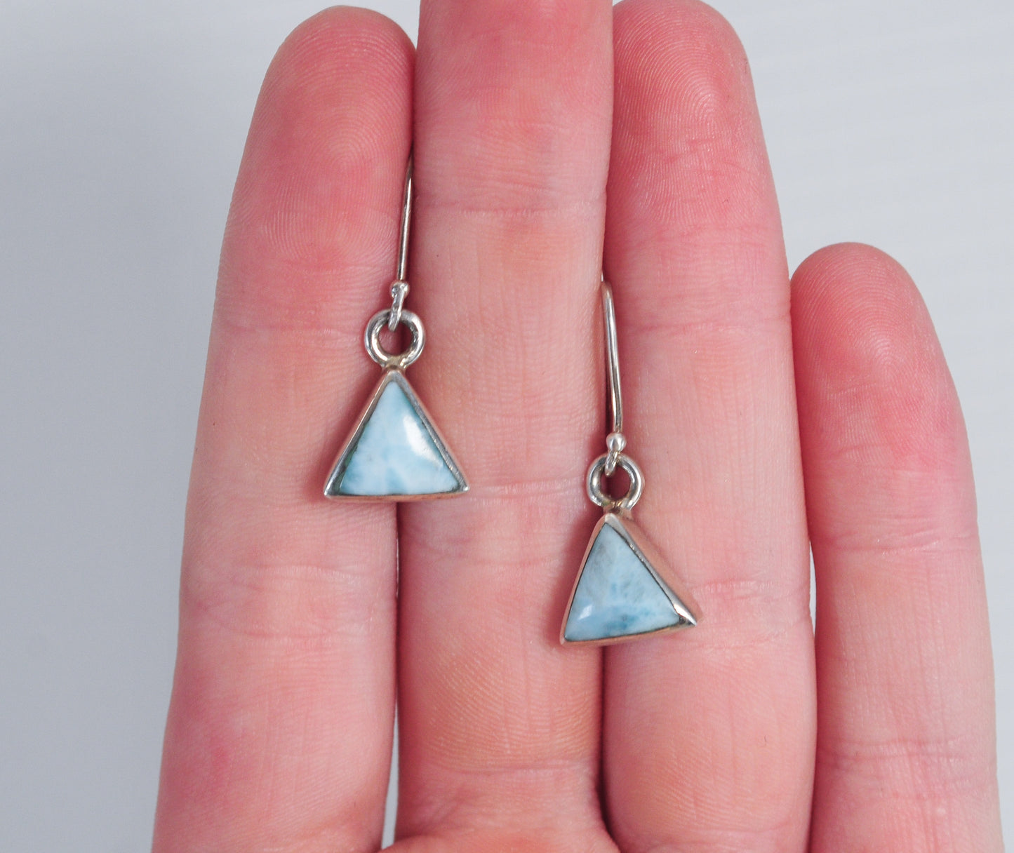 Small Triangle Larimar Sterling Silver Earrings