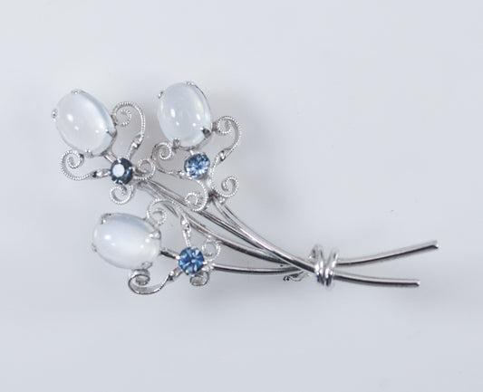 Vintage Sterling Silver Opalite Floral Brooch