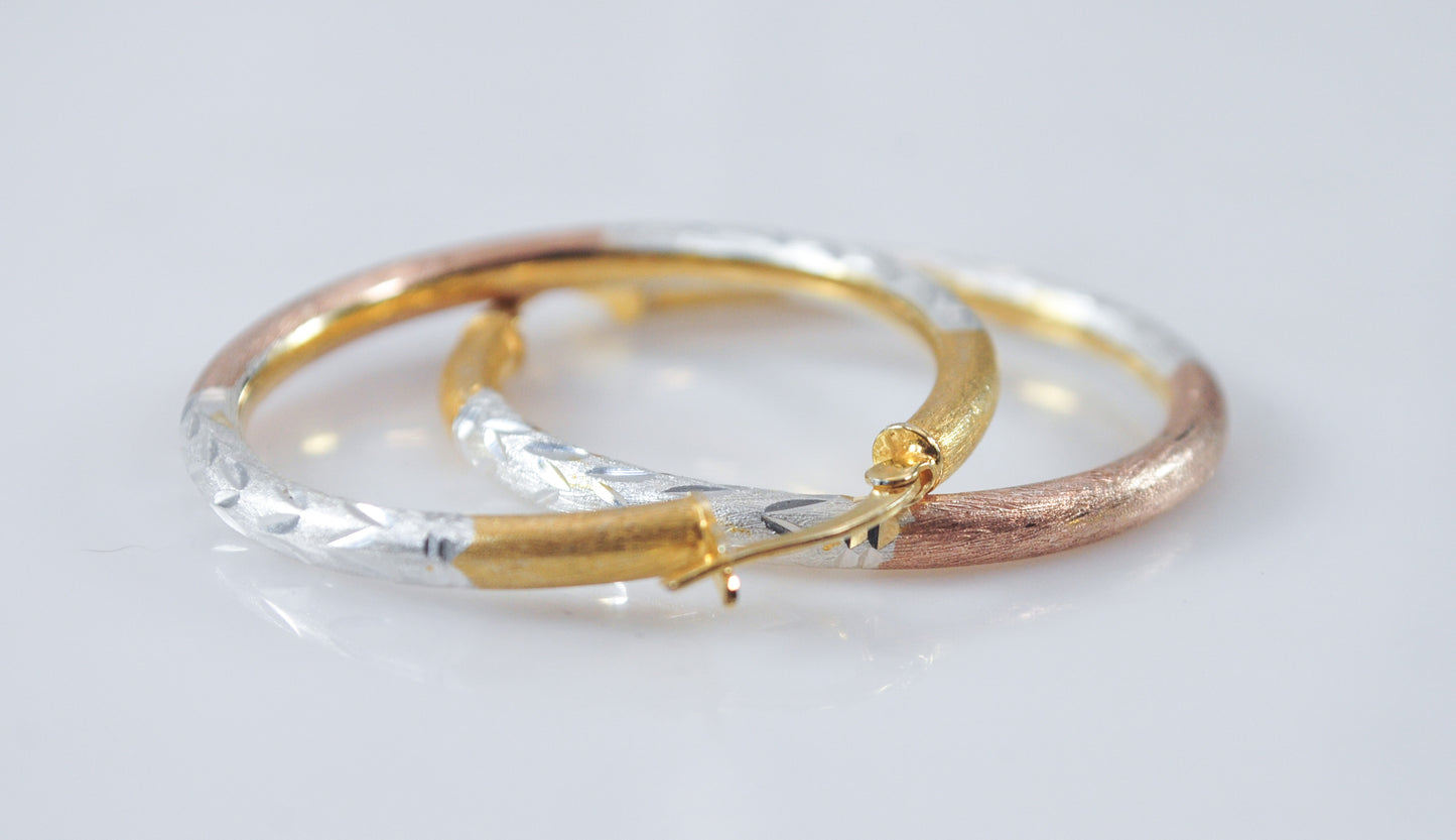 Three Tone 925 Hoop Earrings