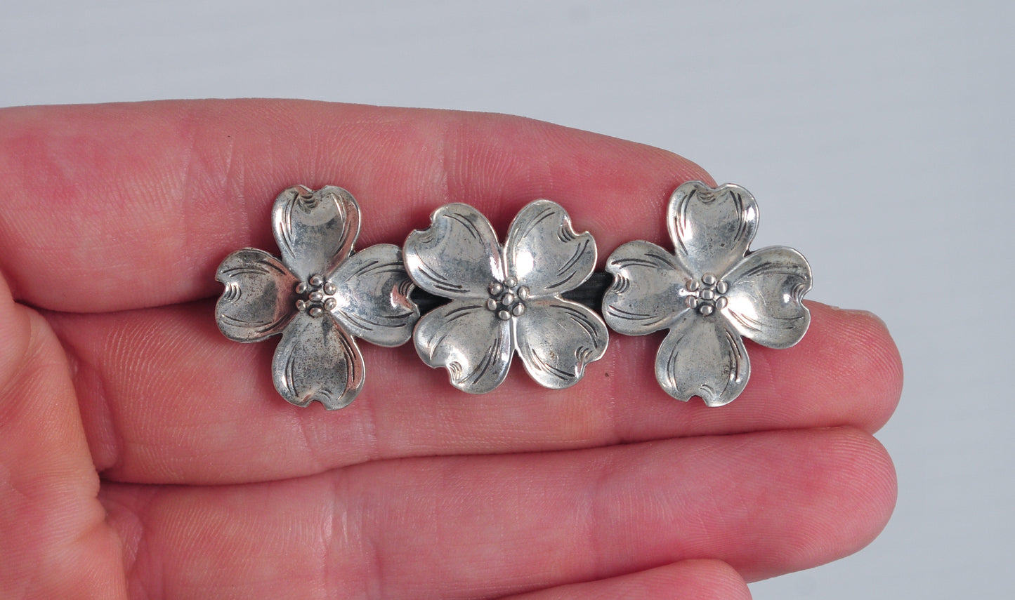 Vintage Lang Sterling Silver Dogwood Flower Brooch