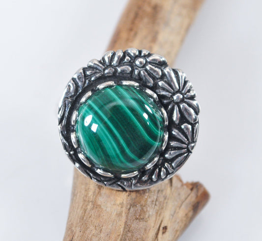 Shablool Didae Sterling Silver Malachite Floral Spinner Ring