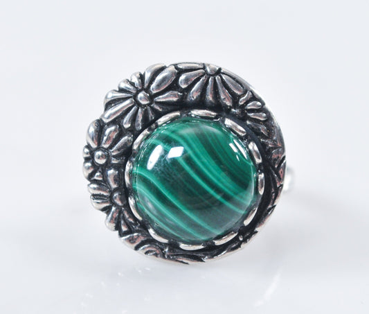 Shablool Didae Sterling Silver Malachite Floral Spinner Ring