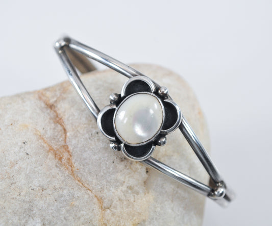 Native American Sterling Silver Mother of Pearl Cuff Bracelet