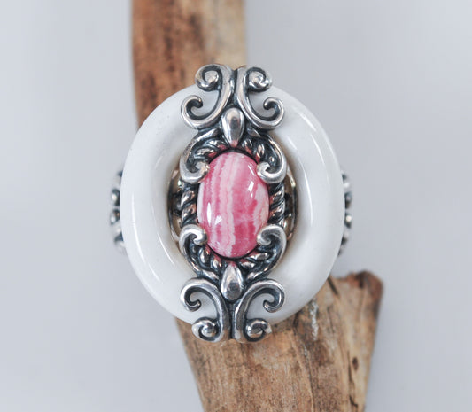 Carolyn Pollack Sterling Silver White Agate Rhodochrosite Ring