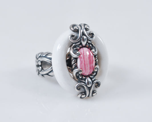 Carolyn Pollack Sterling Silver White Agate Rhodochrosite Ring