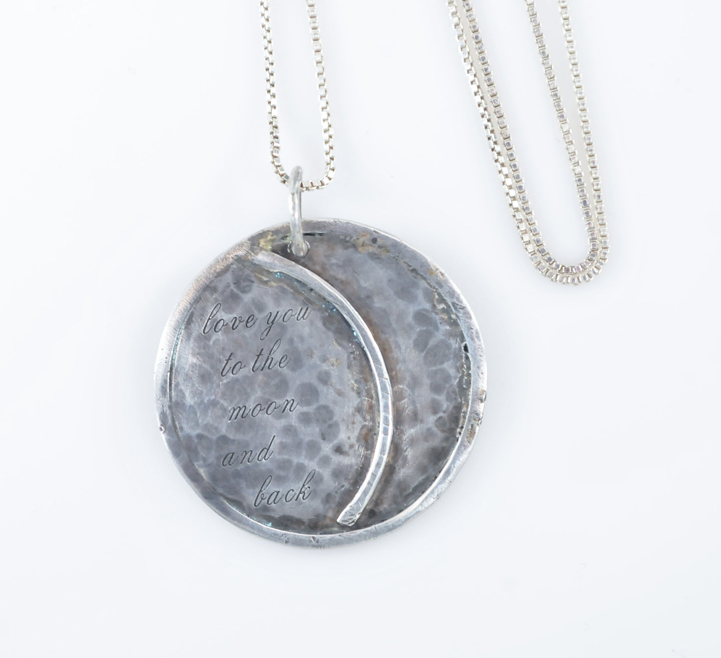 Hammered Sterling Silver Love You to the Moon and Back Necklace