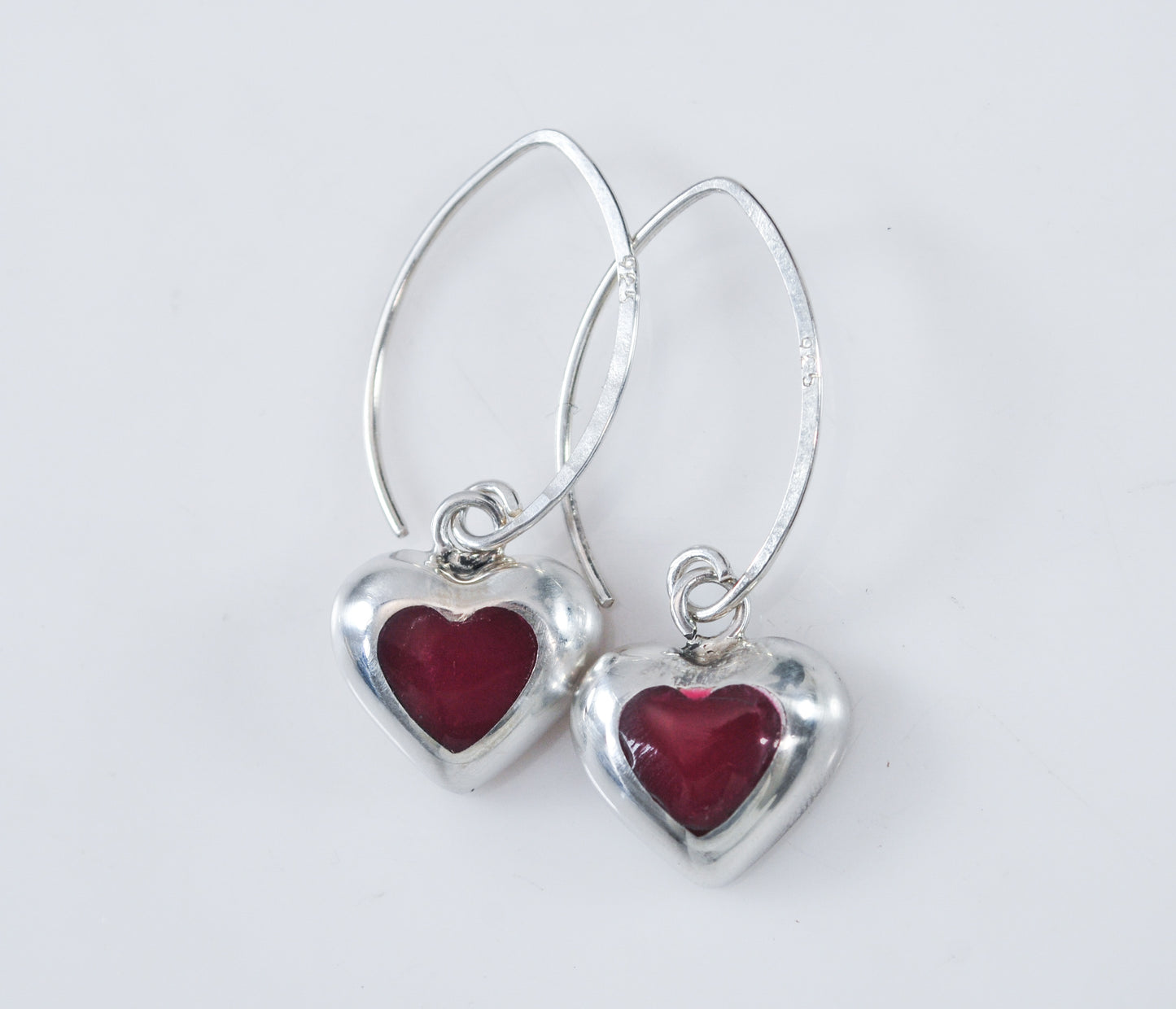 Sterling Silver Red Stone Heart Earrings