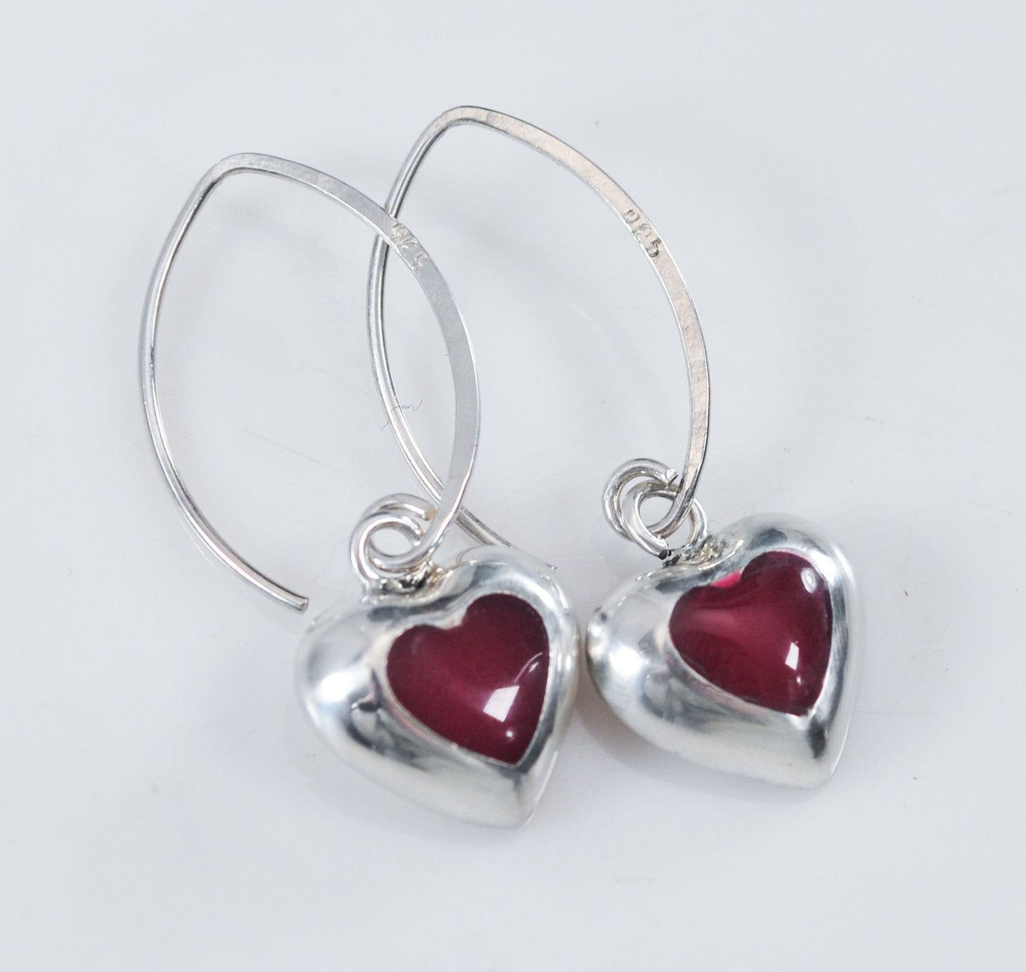 Sterling Silver Red Stone Heart Earrings