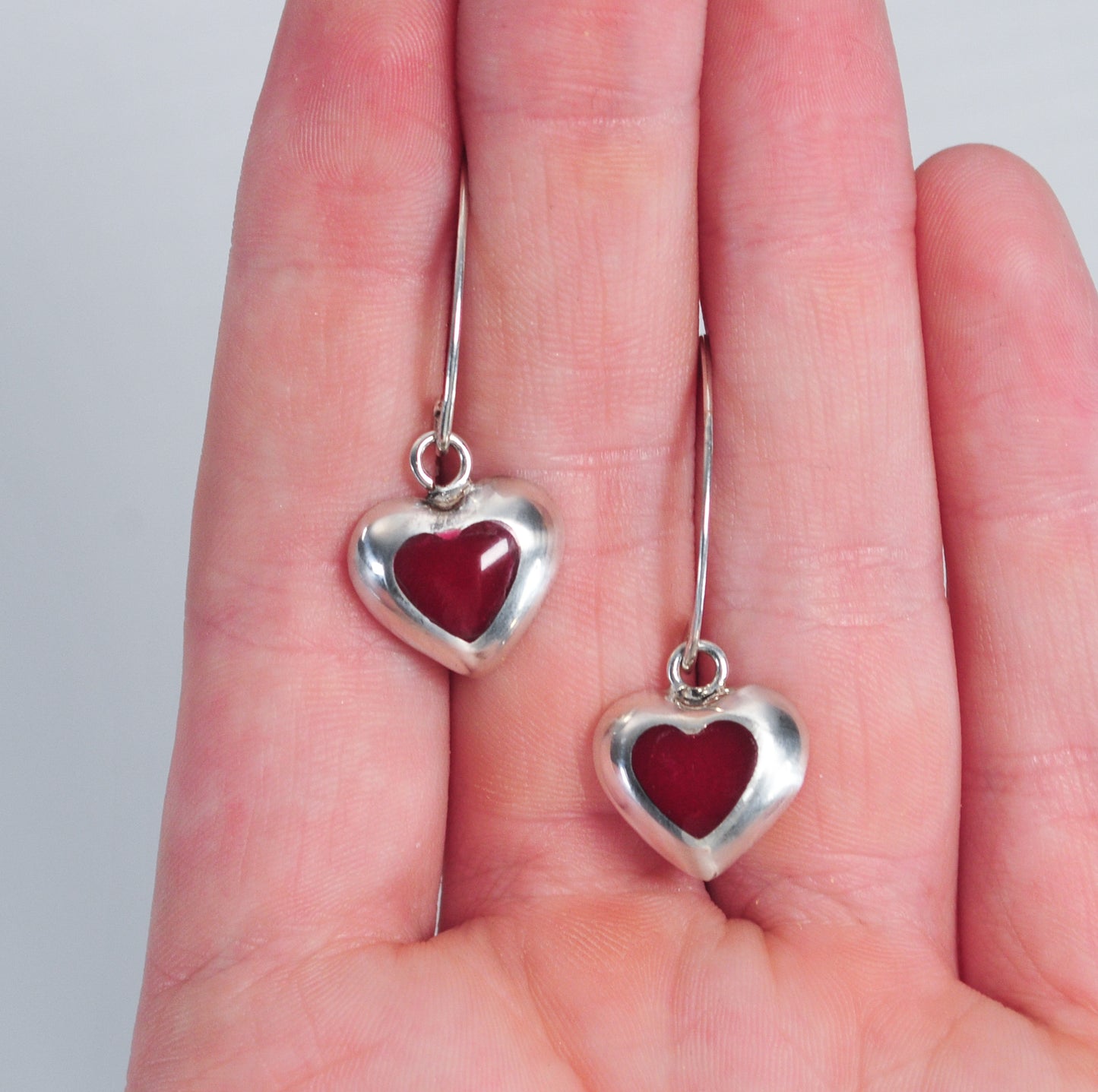 Sterling Silver Red Stone Heart Earrings