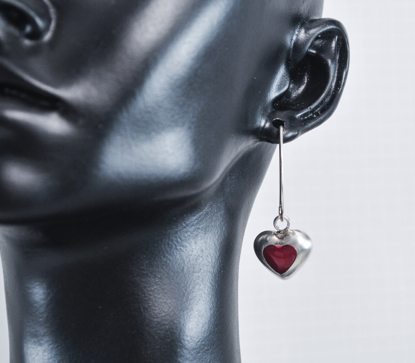 Sterling Silver Red Stone Heart Earrings