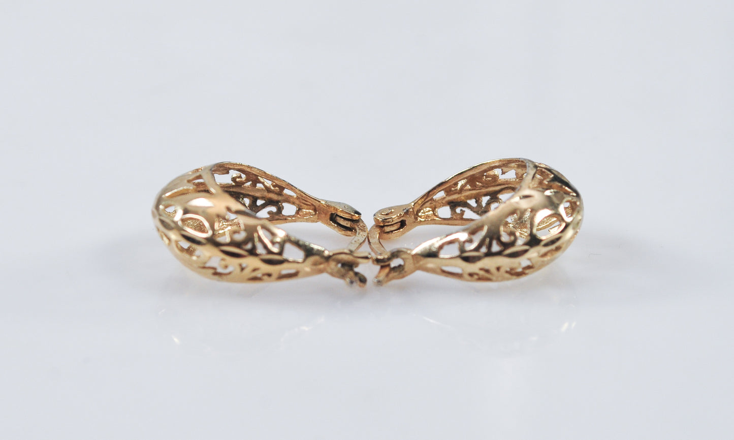 Gold over Sterling Filagree Hoop Earrings
