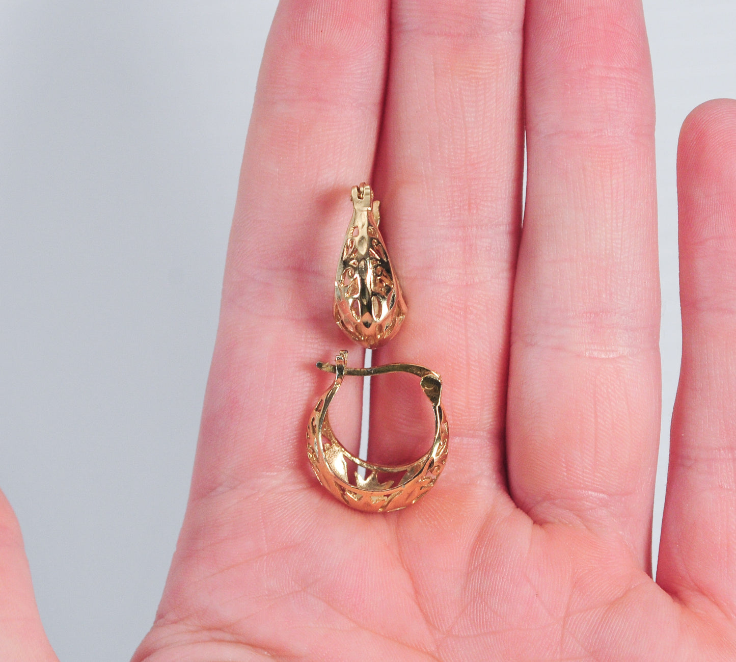 Gold over Sterling Filagree Hoop Earrings