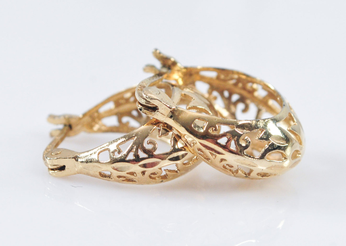 Gold over Sterling Filagree Hoop Earrings