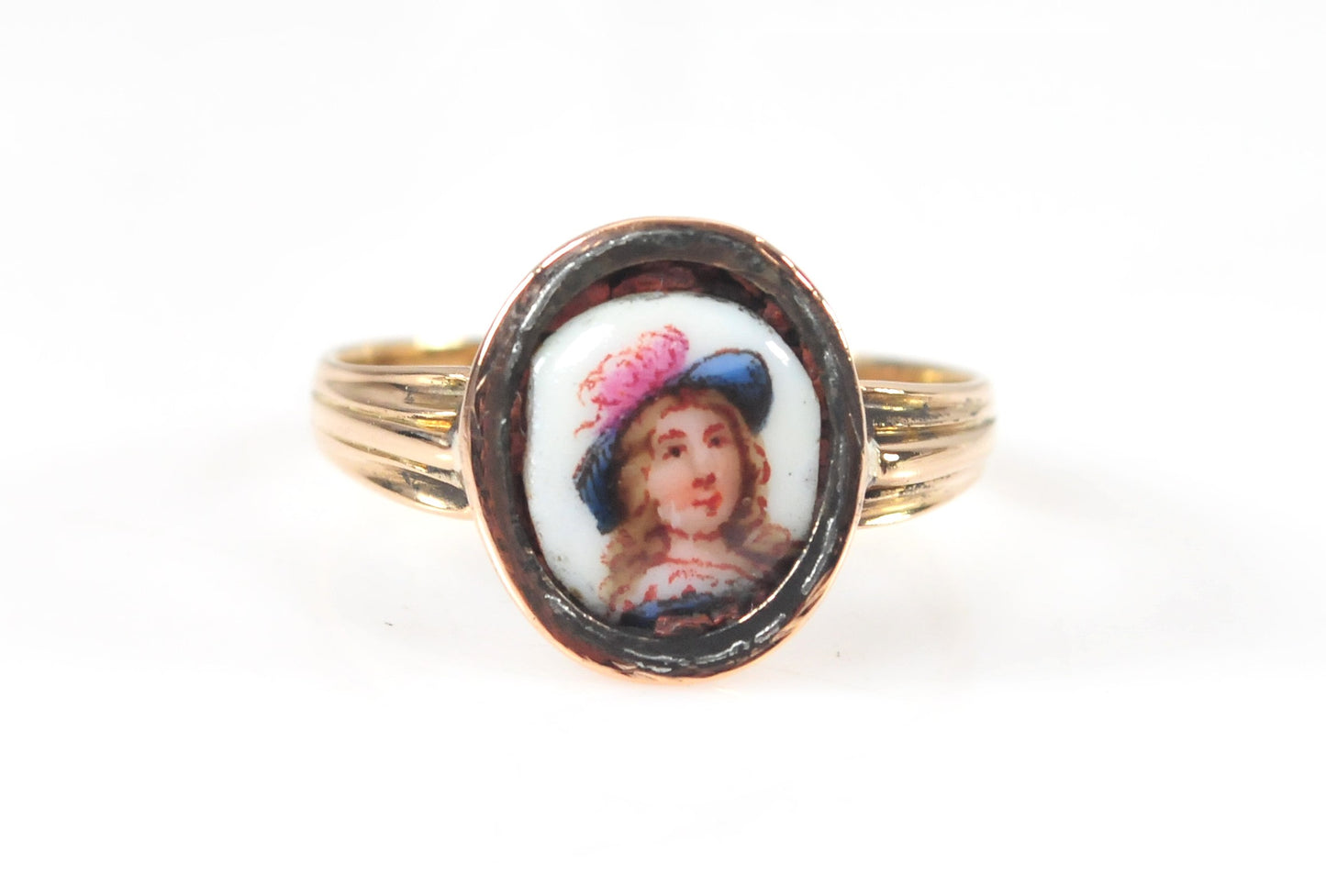 As is - Antique 10K Gold Painted Porcelain Ring