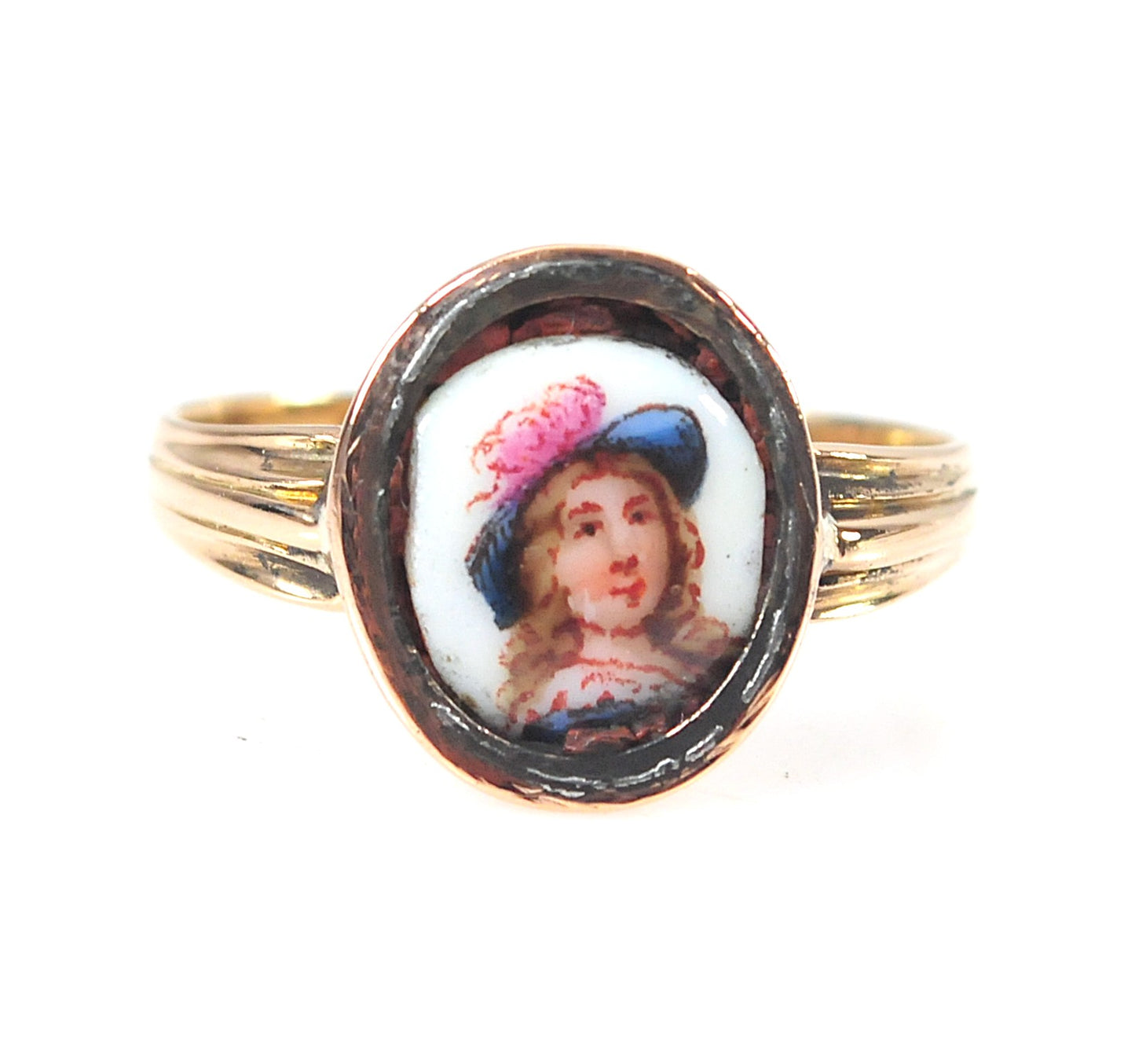As is - Antique 10K Gold Painted Porcelain Ring
