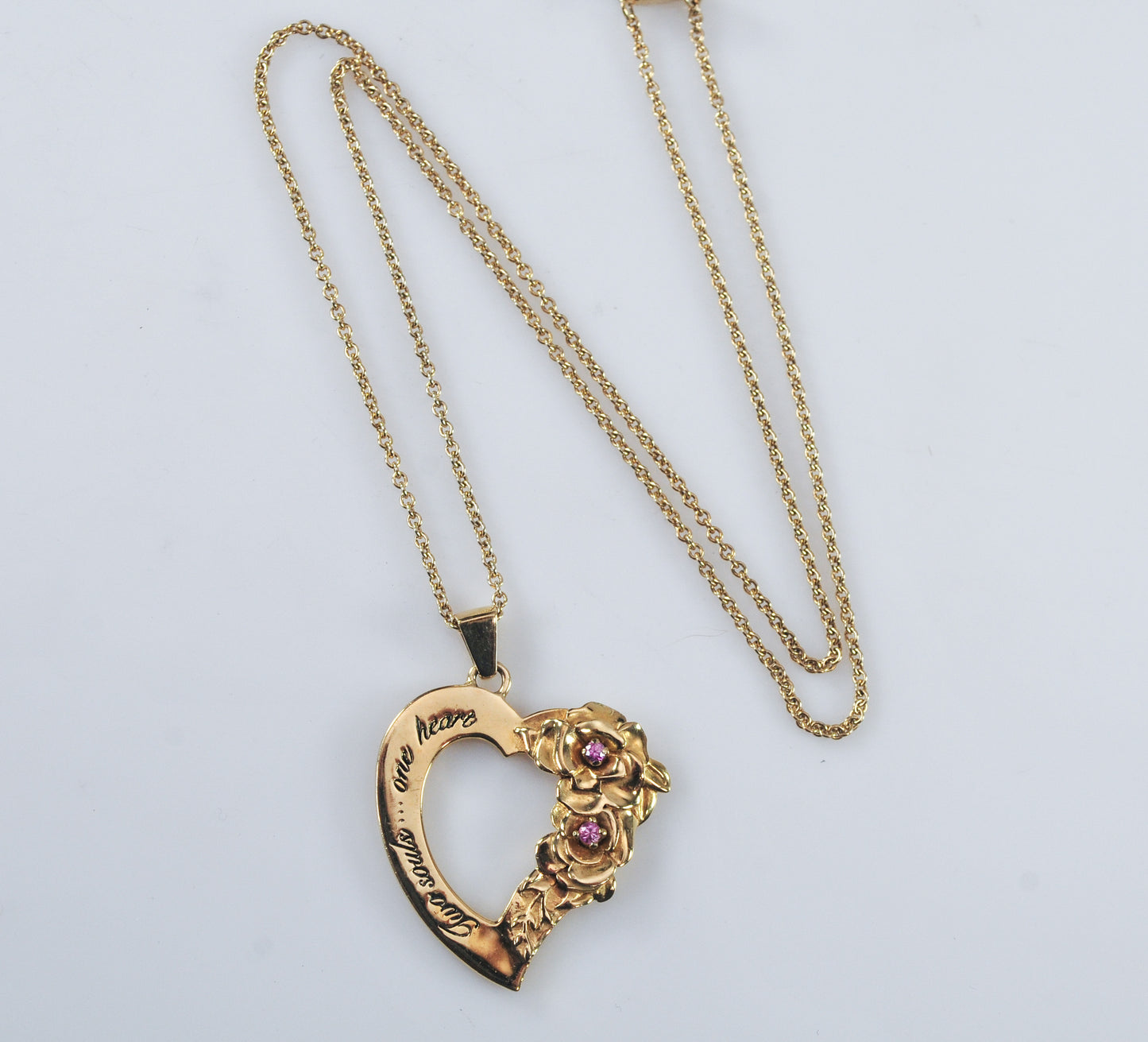 Gold over Sterling Quote Flower Heart Necklace